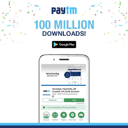 Paytm app 100 Mn downloads on Play Store